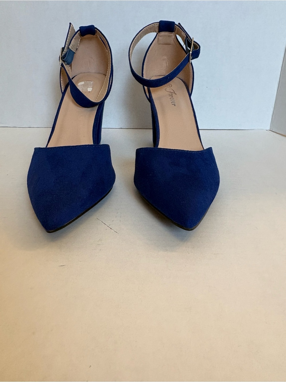 Forever Royal Blue Faux Suede D'Orsay Ankle Strap Heels Size 10 - Picture 10 of 10